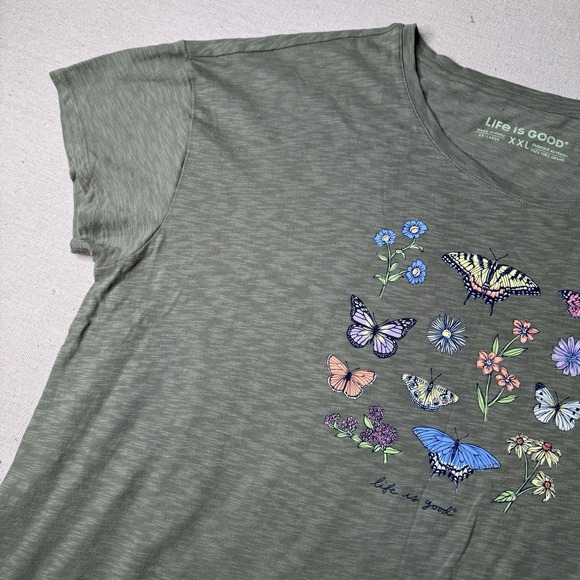 Life Is Good Tops - Life Is Good Graphic Tee Women's XXL Gray Butterflies Crew Neck NWT